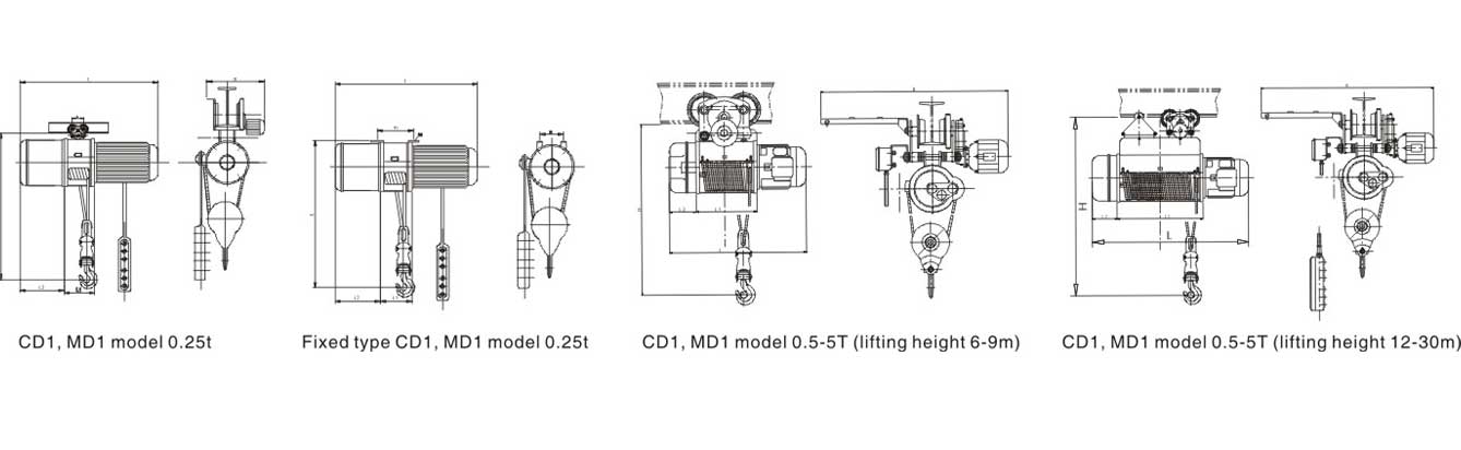 Drawing of CD1 Electric Wire Rope Hoist